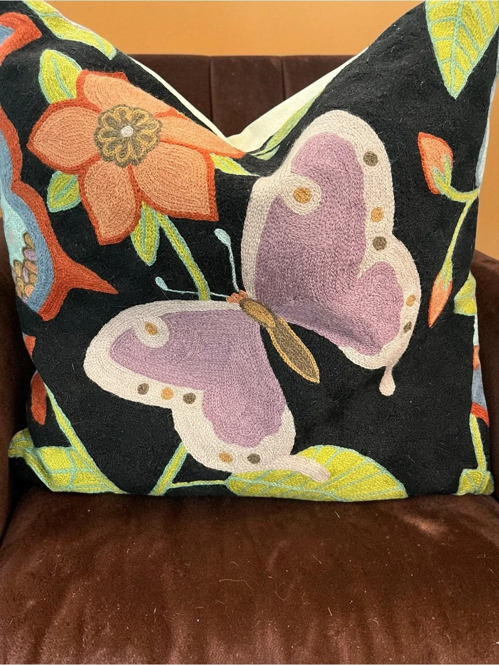 Set of 2 Handmade Kashmir Wool Butterfly Throw Pillows Floral Cottagecore Boho